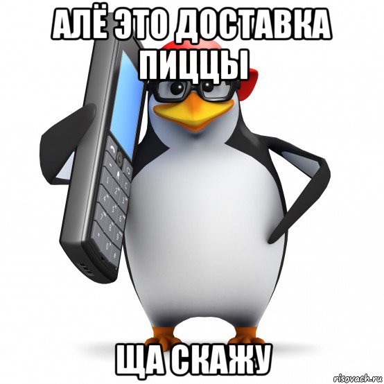 алё это доставка пиццы ща скажу, Мем   Пингвин звонит