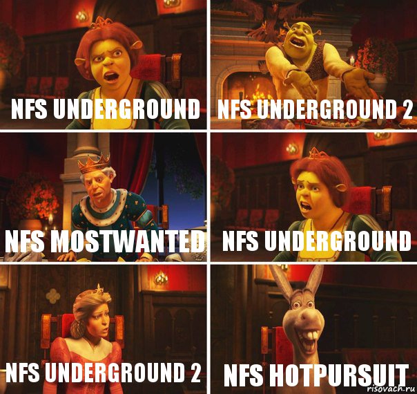 NFS Underground NFS Underground 2 NFS MostWanted NFS Underground NFS Underground 2 NFS HOTPursuit, Комикс  Шрек Фиона Гарольд Осел