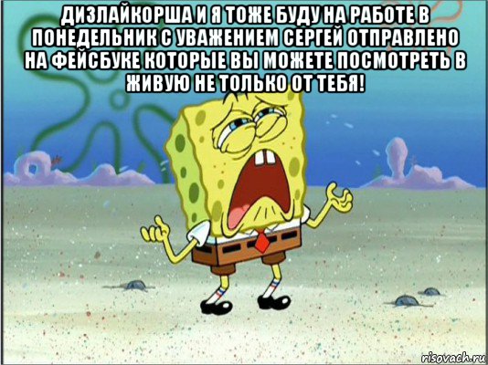 дизлайкорша и я тоже буду на работе в понедельник с уважением сергей отправлено на фейсбуке которые вы можете посмотреть в живую не только от тебя! , Мем Спанч Боб плачет