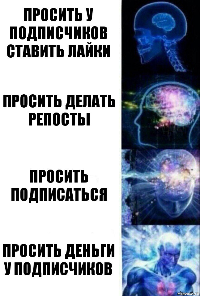 Просить у подписчиков ставить лайки Просить делать репосты Просить подписаться Просить деньги у подписчиков, Комикс  Сверхразум