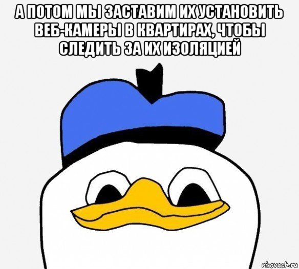 а потом мы заставим их установить веб-камеры в квартирах, чтобы следить за их изоляцией 