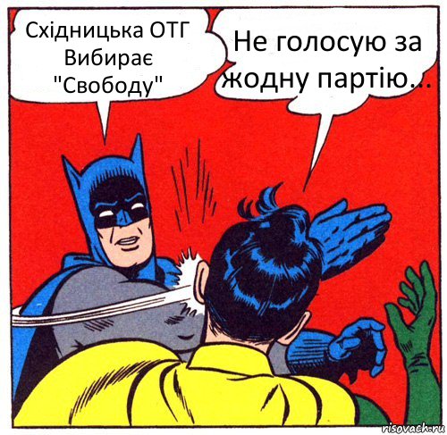 Східницька ОТГ
Вибирає "Свободу" Не голосую за жодну партію..., Комикс Бэтмен бьет Робина