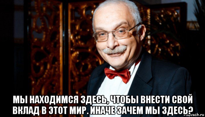  мы находимся здесь, чтобы внести свой вклад в этот мир. иначе зачем мы здесь?, Мем Александр Друзь