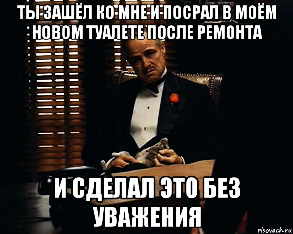 ты зашёл ко мне и посрал в моём новом туалете после ремонта и сделал это без уважения, Мем Дон Вито Корлеоне