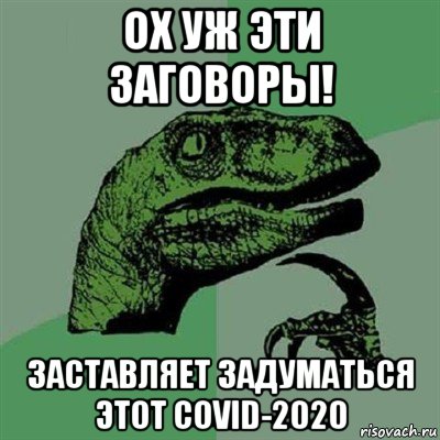 ох уж эти заговоры! заставляет задуматься этот covid-2020, Мем Филосораптор