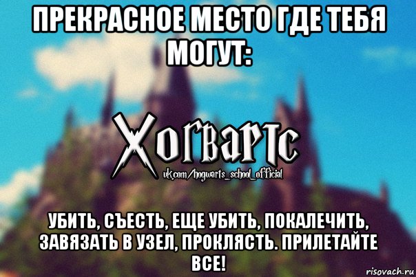 прекрасное место где тебя могут: убить, съесть, еще убить, покалечить, завязать в узел, проклясть. прилетайте все!, Мем Хогвартс