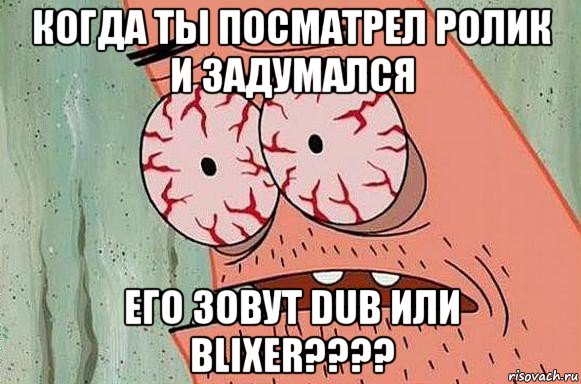 когда ты посматрел ролик и задумался его зовут dub или blixer????, Мем  Патрик в ужасе