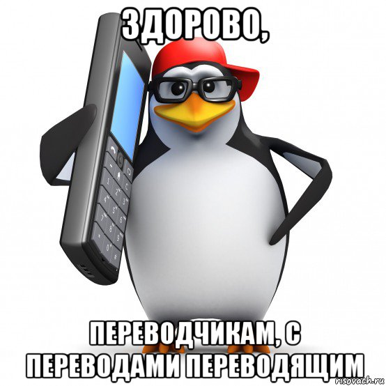 здорово, переводчикам, с переводами переводящим, Мем   Пингвин звонит