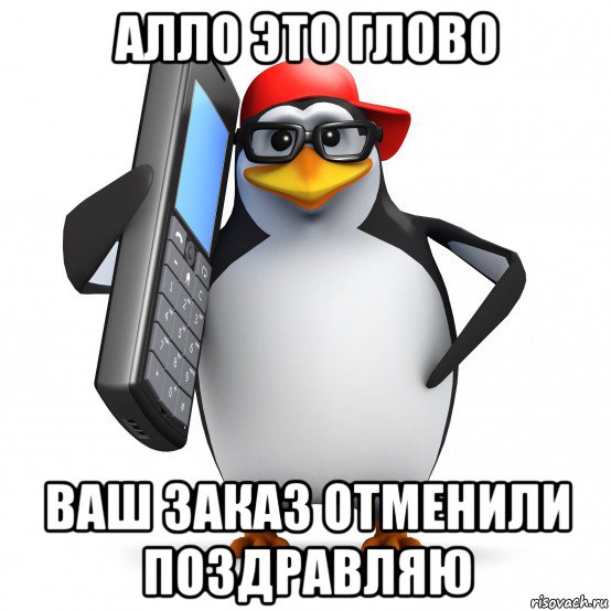 алло это глово ваш заказ отменили поздравляю, Мем   Пингвин звонит