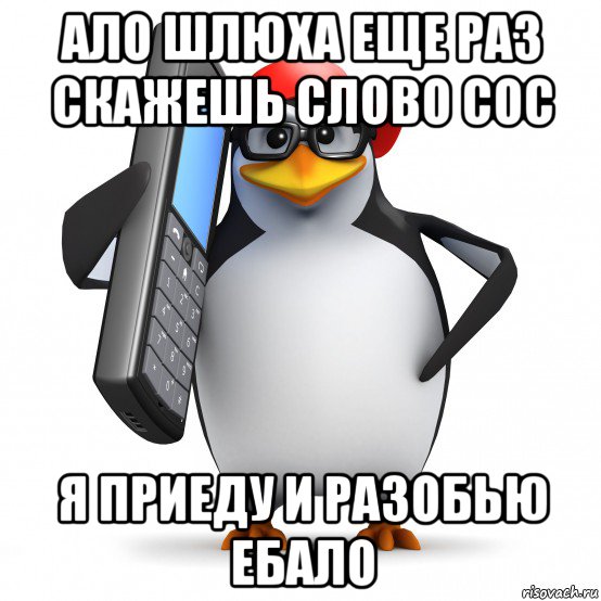 ало шлюха еще раз скажешь слово сос я приеду и разобью ебало, Мем   Пингвин звонит