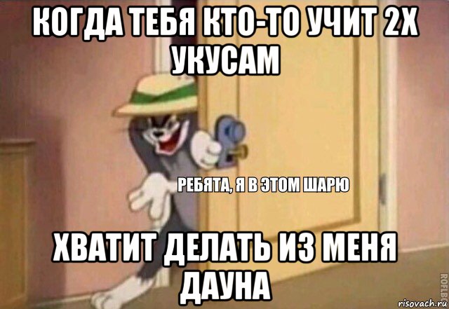 когда тебя кто-то учит 2х укусам хватит делать из меня дауна, Мем    Ребята я в этом шарю