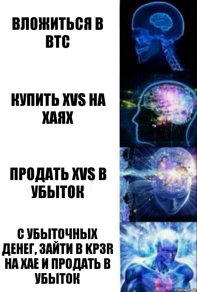 Вложиться в BTC Купить XVS на ХАЯХ Продать XVS в убыток С убыточных денег, зайти в KP3R на хае и продать в убыток, Комикс  Сверхразум