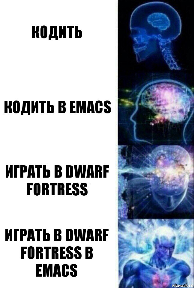 Кодить Кодить в Emacs Играть в Dwarf Fortress Играть в Dwarf Fortress в Emacs, Комикс  Сверхразум