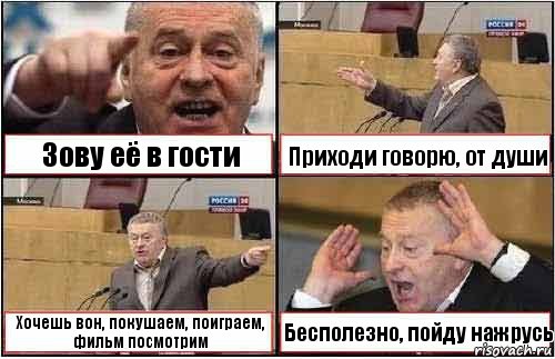 Зову её в гости Приходи говорю, от души Хочешь вон, покушаем, поиграем, фильм посмотрим Бесполезно, пойду нажрусь, Комикс жиреновский