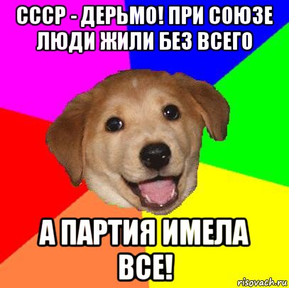 ссср - дерьмо! при союзе люди жили без всего а партия имела все!, Мем Advice Dog