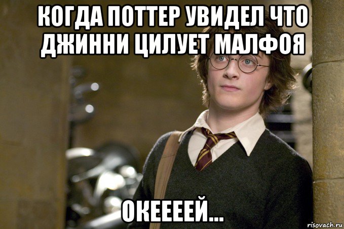 когда поттер увидел что джинни цилует малфоя океееей..., Мем Гарри Поттер в школе