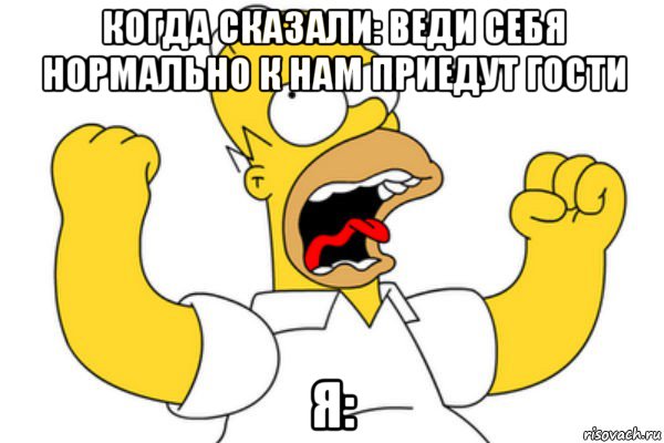 когда сказали: веди себя нормально к нам приедут гости я:, Мем Разъяренный Гомер