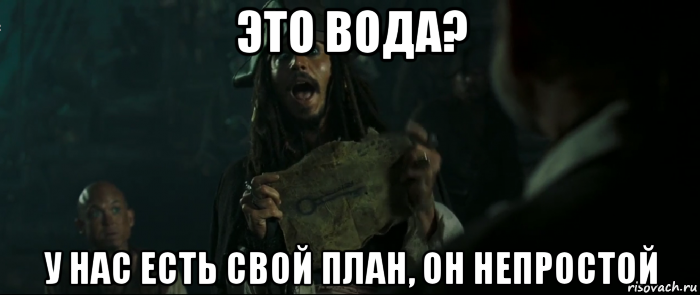 это вода? у нас есть свой план, он непростой, Мем Капитан Джек Воробей и изображение ключа