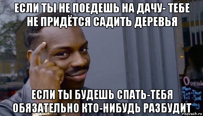 если ты не поедешь на дачу- тебе не придётся садить деревья если ты будешь спать-тебя обязательно кто-нибудь разбудит, Мем Не делай не будет