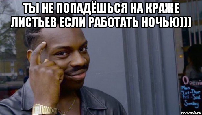 ты не попадёшься на краже листьев если работать ночью))) , Мем Не делай не будет