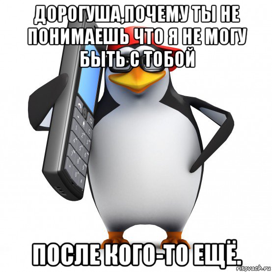 дорогуша,почему ты не понимаешь что я не могу быть с тобой после кого-то ещё., Мем   Пингвин звонит