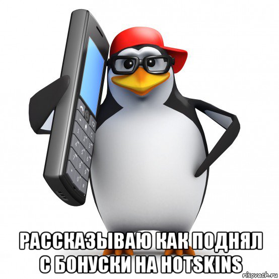  рассказываю как поднял с бонуски на hotskins, Мем   Пингвин звонит