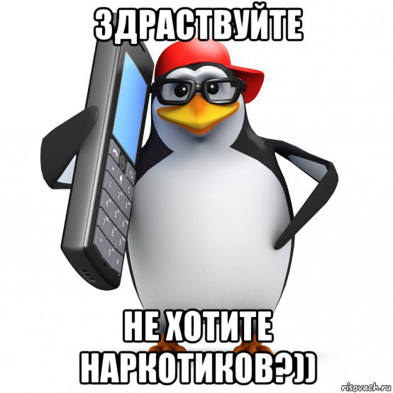 здраствуйте не хотите наркотиков?)), Мем   Пингвин звонит