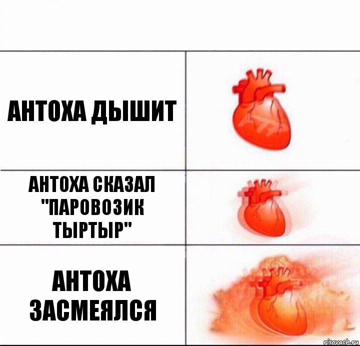 Антоха дышит Антоха сказал "паровозик тыртыр" Антоха засмеялся, Комикс  Расширяюшее сердце