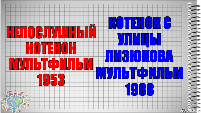 НЕПОСЛУШНЫЙ КОТЕНОК МУЛЬТФИЛЬМ 1953 КОТЕНОК С УЛИЦЫ ЛИЗЮКОВА МУЛЬТФИЛЬМ 1988, Комикс   Блокнот перевод