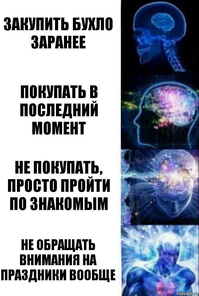 Закупить бухло заранее Покупать в последний момент Не покупать, просто пройти по знакомым Не обращать внимания на праздники вообще, Комикс  Сверхразум