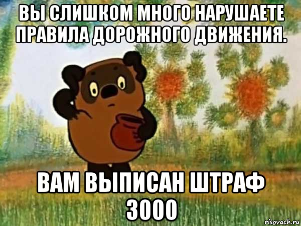 вы слишком много нарушаете правила дорожного движения. вам выписан штраф 3000