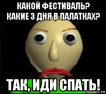 какой фестиваль? какие 3 дня в палатках? так, иди спать!, Мем Злой Балди