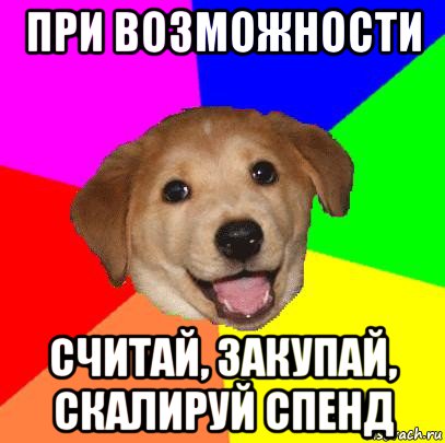 при возможности считай, закупай, скалируй спенд, Мем Advice Dog