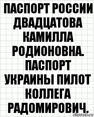 паспорт России двадцатова Камилла Родионовна. паспорт украины пилот коллега радомирович., Комикс  бумага