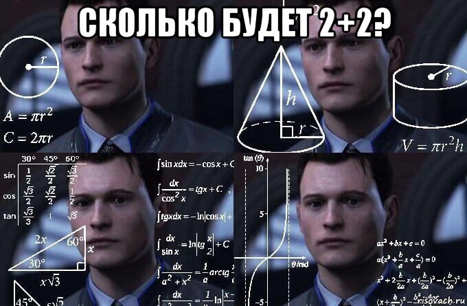 сколько будет 2+2? , Мем  Коннор задумался