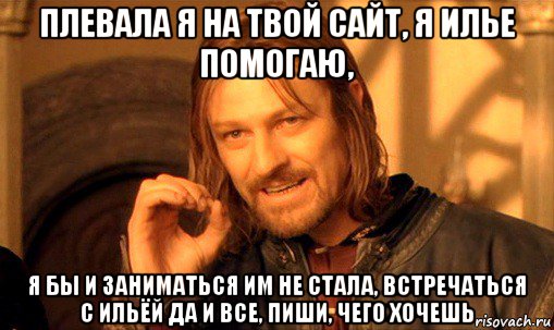 плевала я на твой сайт, я илье помогаю, я бы и заниматься им не стала, встречаться с ильёй да и все, пиши, чего хочешь, Мем Нельзя просто так взять и (Боромир мем)