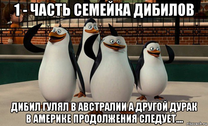 1 - часть семейка дибилов дибил гулял в австралии а другой дурак в америке продолжения следует...., Мем  пингвины Мадагаскара