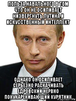 польза навального в том что он не осиливает низвергнуть путина и искусственный интеллект однако он осиливает серьёзно раскачивать едровский нервно покукарекивающий курятник