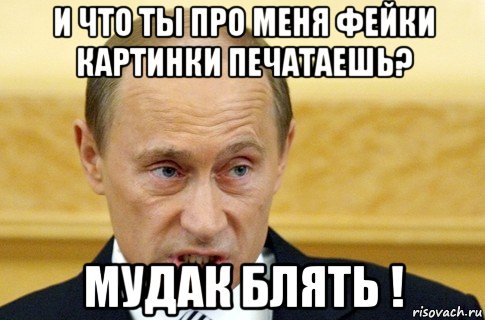 и что ты про меня фейки картинки печатаешь? мудак блять !, Мем путин