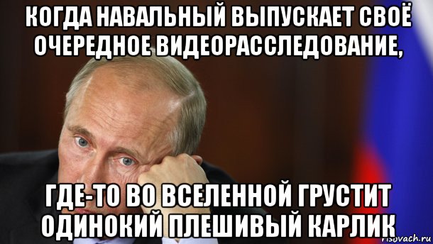 когда навальный выпускает своё очередное видеорасследование, где-то во вселенной грустит одинокий плешивый карлик