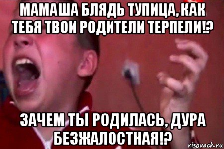 мамаша блядь тупица, как тебя твои родители терпели!? зачем ты родилась, дура безжалостная!?, Мем  Сашко Фокин орет