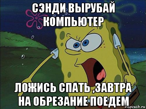 сэнди вырубай компьютер ложись спать ,завтра на обрезание поедем, Мем Спанч боб