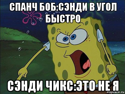 спанч боб:сэнди в угол быстро сэнди чикс:это не я, Мем Спанч боб