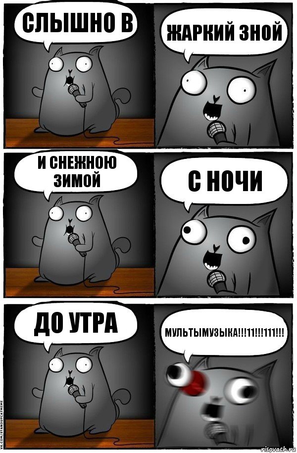 Слышно в жаркий зной и снежною зимой С ночи до утра МУЛЬТЫМУЗЫКА!!!11!!!111!!!, Комикс  Стендап-кот