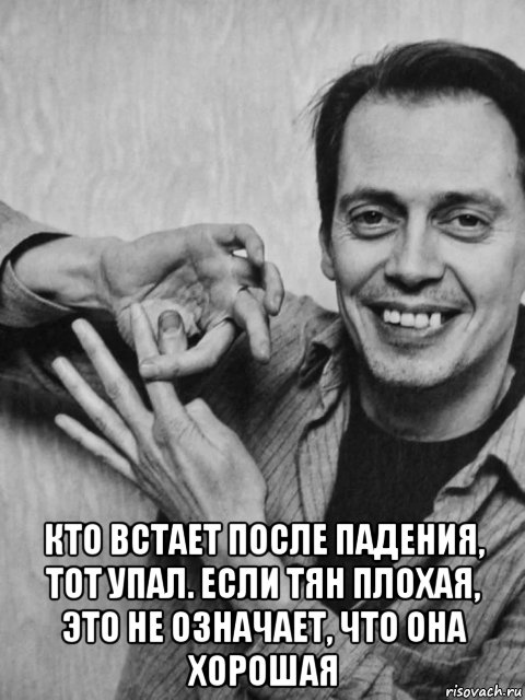  кто встает после падения, тот упал. если тян плохая, это не означает, что она хорошая, Мем Стив Бушеми умные цитаты