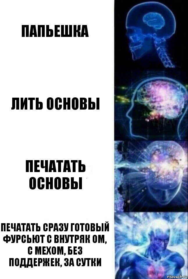 Папьешка Лить основы Печатать основы Печатать сразу готовый фурсьют с внутряк ом, с мехом, без поддержек, за сутки, Комикс  Сверхразум