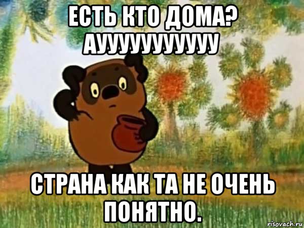 есть кто дома? аууууууууууу страна как та не очень понятно., Мем Винни пух чешет затылок