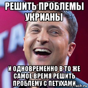 решить проблемы укрианы и одновременно в то же самое время решить проблему с петухами, Мем Владимир Зеленский