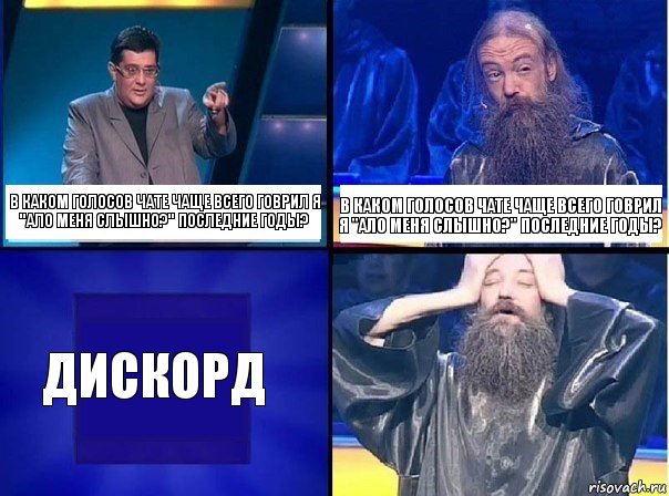 В каком голосов чате чаще всего говрил я "Ало меня слышно?" последние годы? В каком голосов чате чаще всего говрил я "Ало меня слышно?" последние годы? Дискорд, Комикс   Своя игра