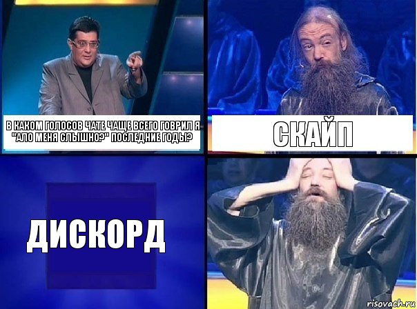 В каком голосов чате чаще всего говрил я "Ало меня слышно?" последние годы? Скайп Дискорд, Комикс   Своя игра